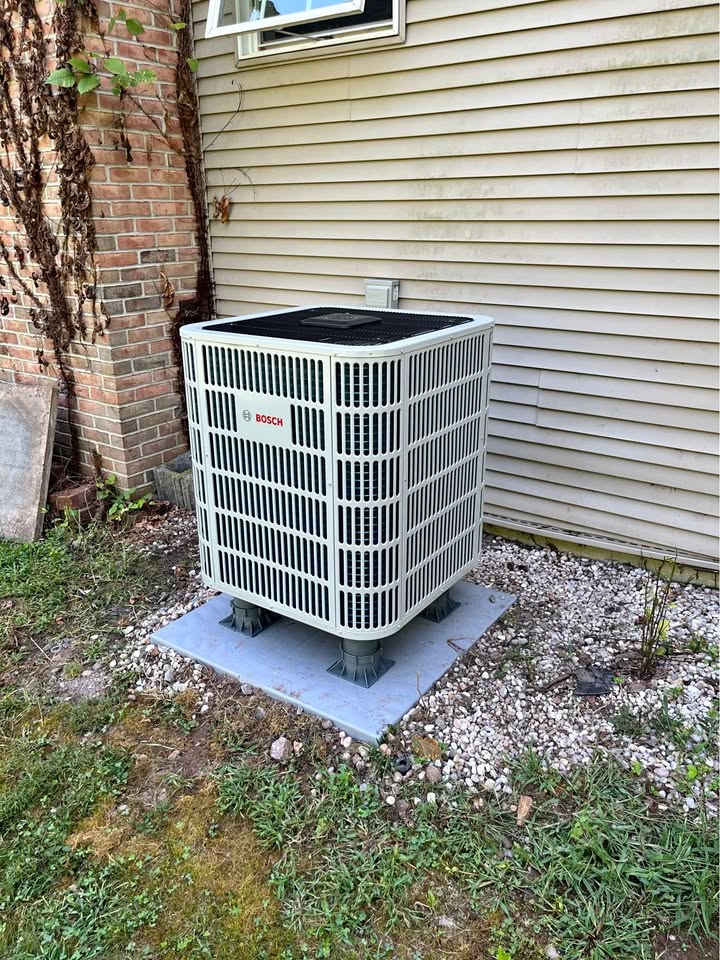 Heat pump outdoor unit close up